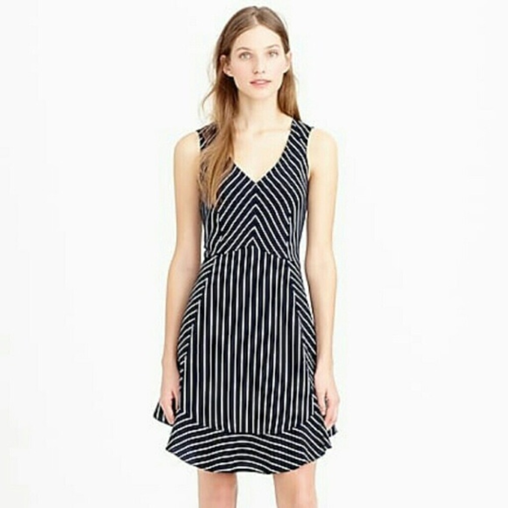 J. Crew Sleeveless Flounce Dress in Pinstripe